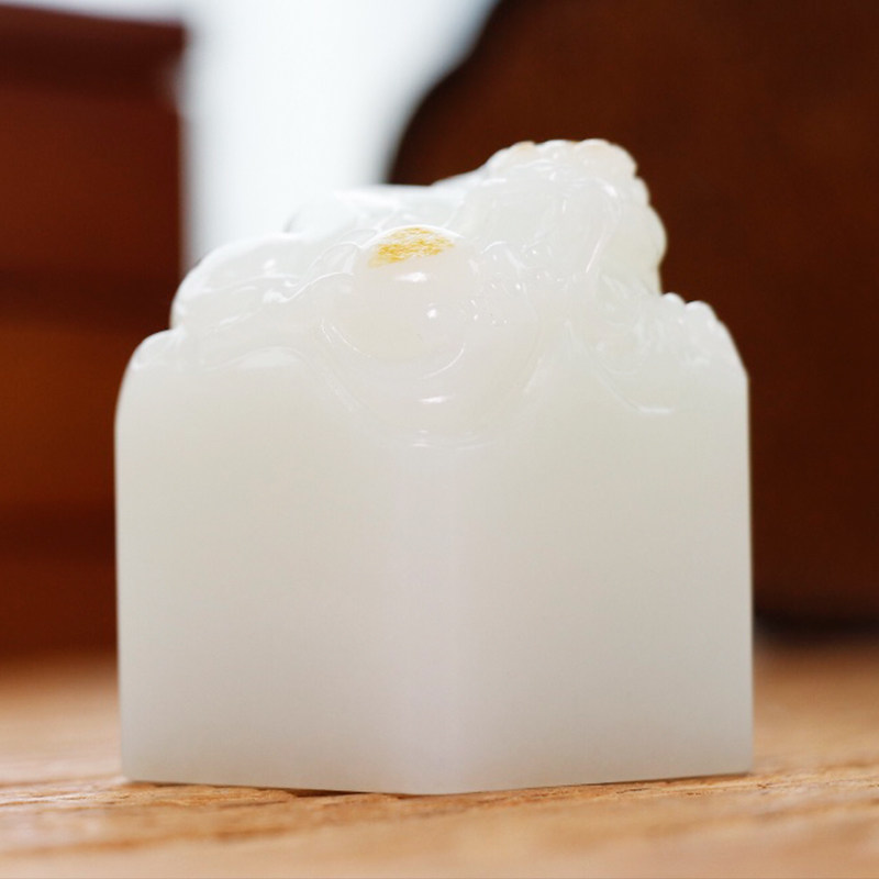 玉石生肖龙刻章新疆和田玉印章羊脂白玉籽料龙玺文房用品章子230g