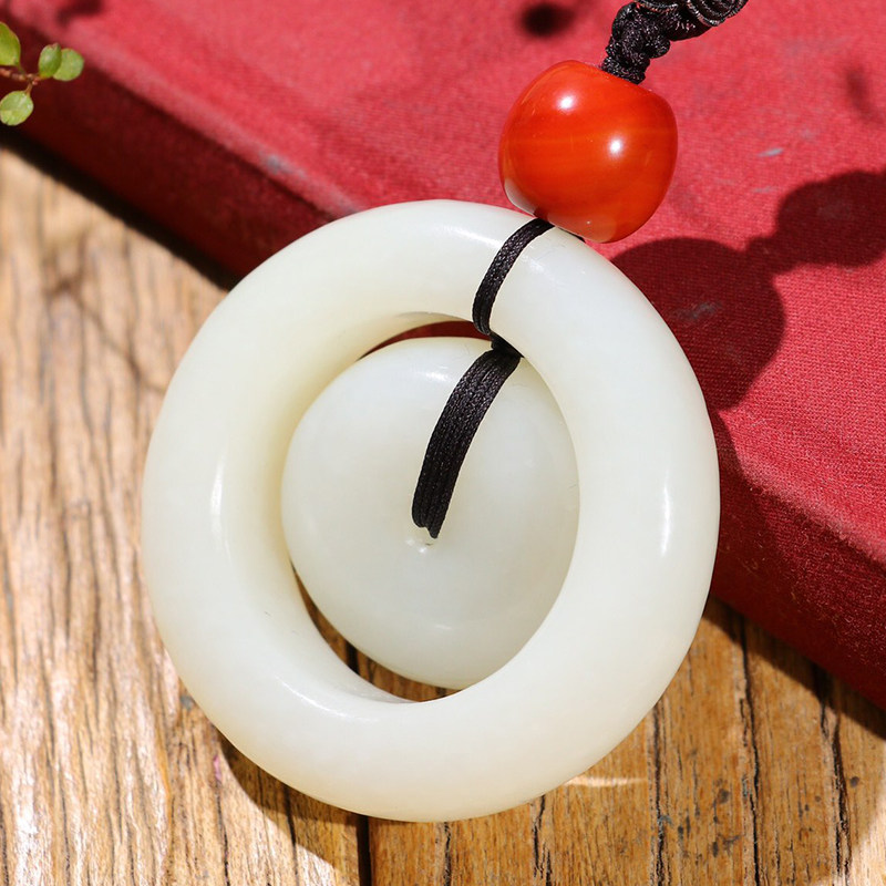 和田玉平安扣男士手把件天然白玉籽料把玩件平安环女款挂件93g