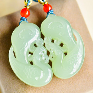 95折)已售0和田青玉吊坠情侣挂坠鸳鸯龙凤配玉佩一对玉石项链挂件男女