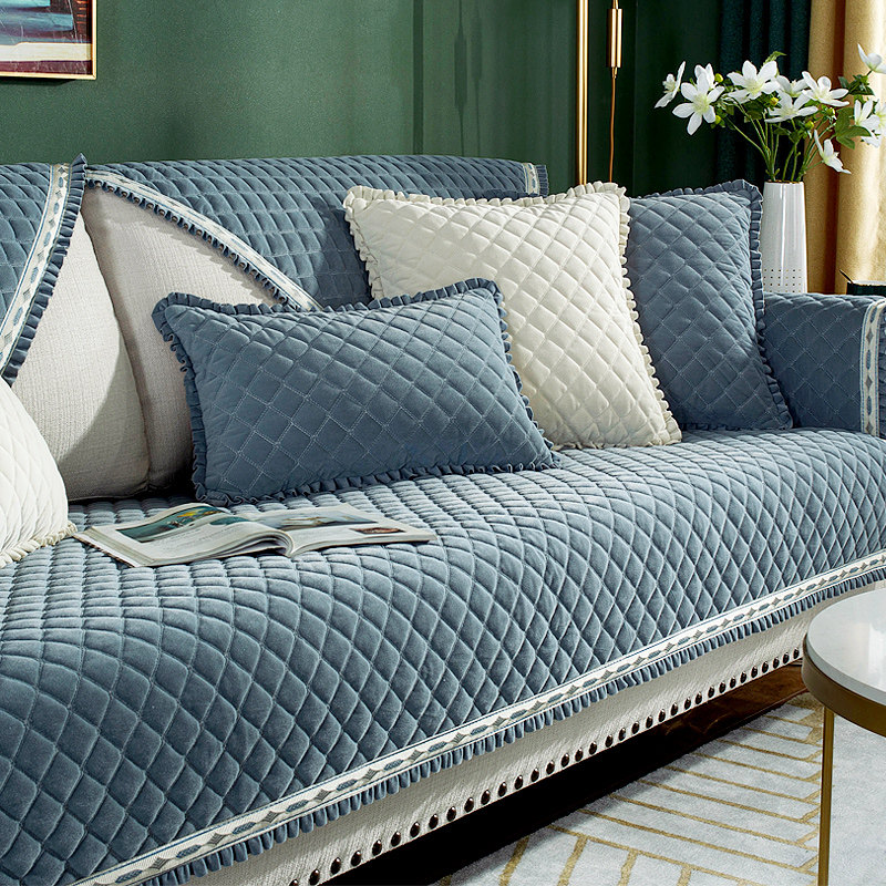 水晶绒冬季毛绒防滑四季北欧简约现代通用沙发垫客厅沙发巾靠背巾