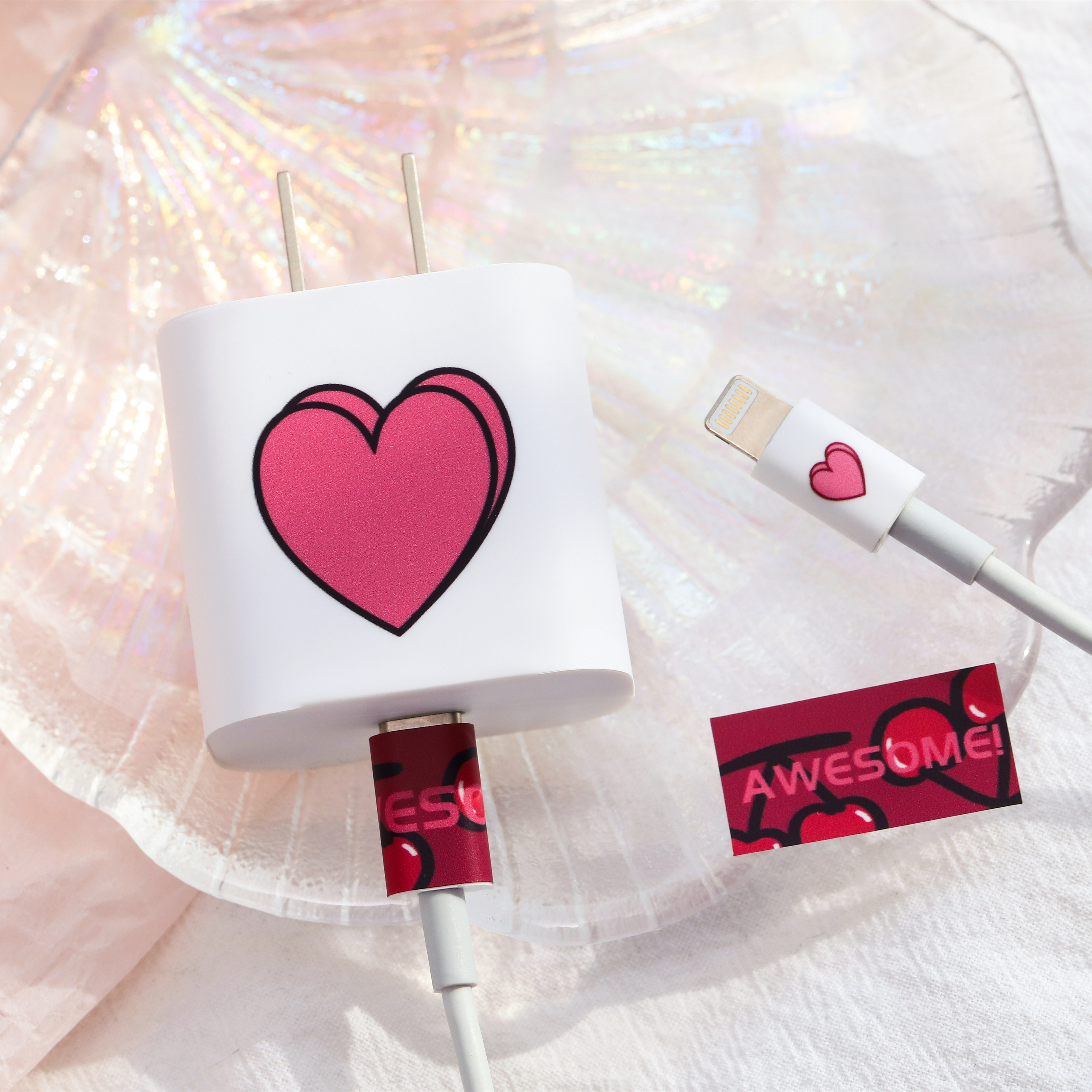 苹果_ins爱心贴纸苹果se/11promax充电器贴纸欧阳娜娜爱心iphone xr