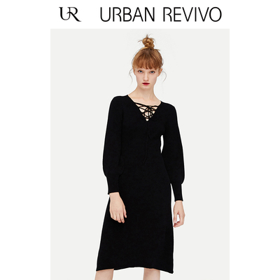 UR2018秋冬新品女装修身绑带休闲针织连衣裙WE39S9FF2001 2