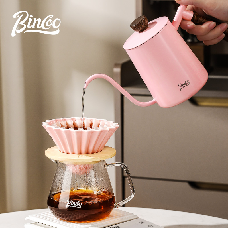 Bincoo粉色手冲咖啡壶少女心家用分享壶过滤杯磨豆机咖啡器具套装