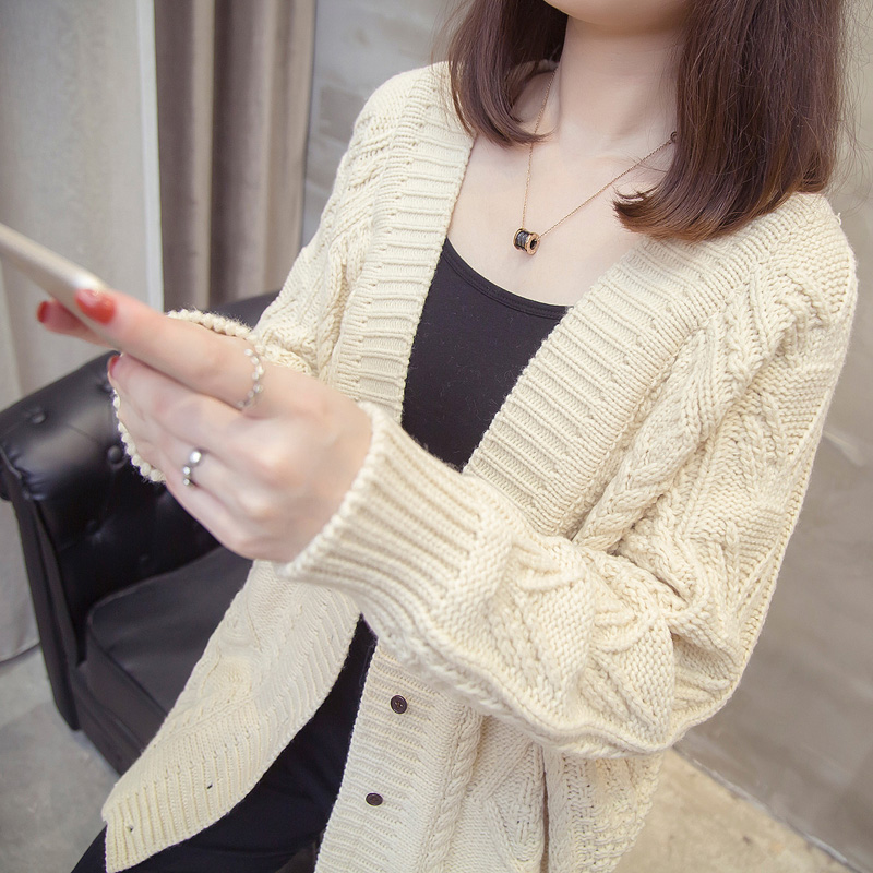 慵懒风毛衣外套2021网红春秋新款女装韩版洋气粗棒针针织衫开衫潮