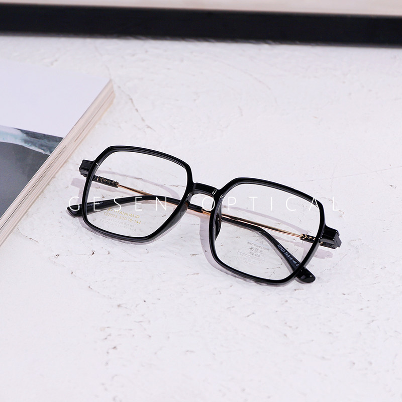 韩系平光大框显脸小黑框眼镜防蓝光镜架超轻纯钛宽边可配高度近视