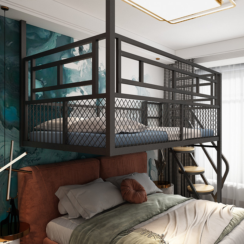 铁艺挂床小户型阁楼床公寓复式二楼床阁楼式高架床网红民宿吊床