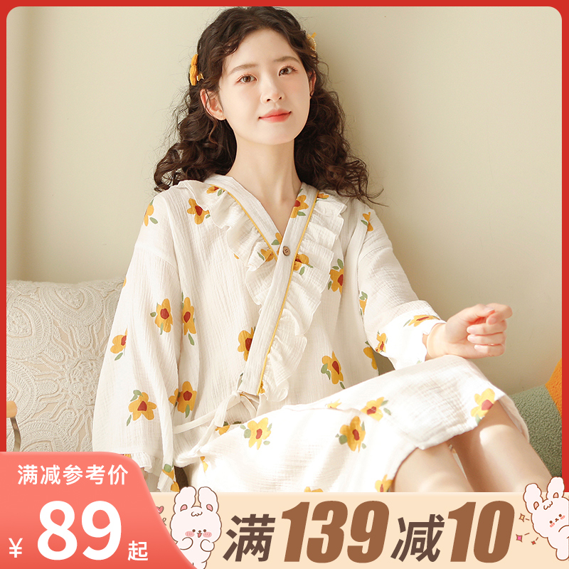 富朵月子服夏季薄款纯棉纱布睡裙孕期产后哺乳喂奶孕妇睡衣家居服