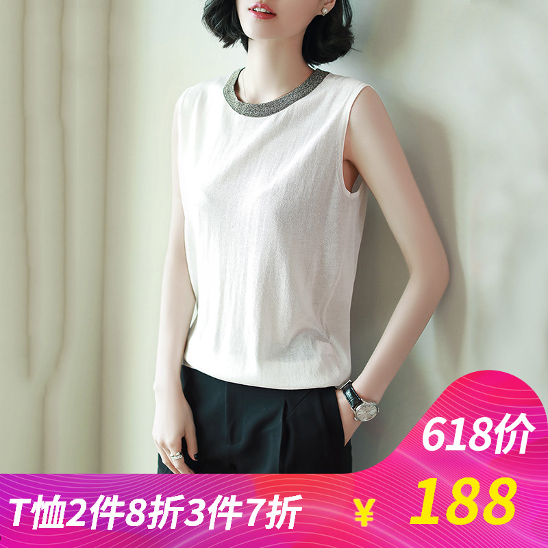 歌娅姿2018新款夏装女装无袖圆领套头背心时尚百搭亮丝上衣60313