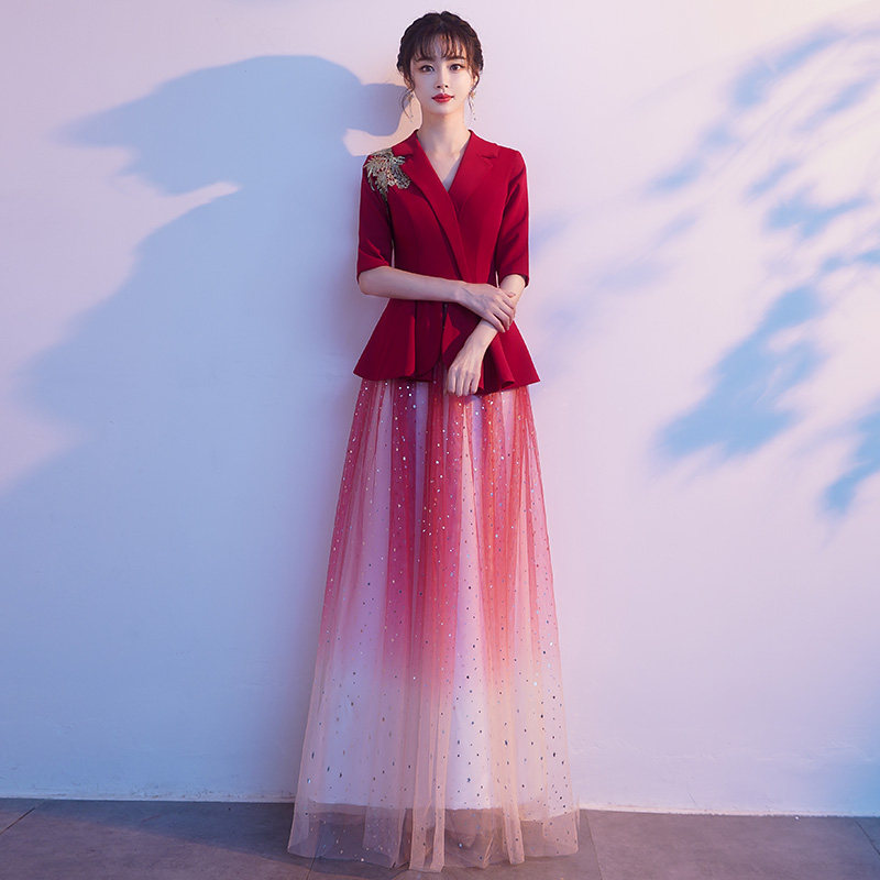 茜诗美旗舰店的优惠券大全—敬酒服新娘2021新款夏季合唱演出服西装领
