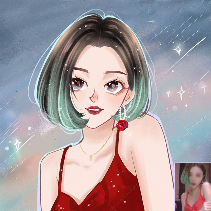 炫彩马克笔q版头像手绘卡通漫画头像定制真人照片转手绘插画约稿