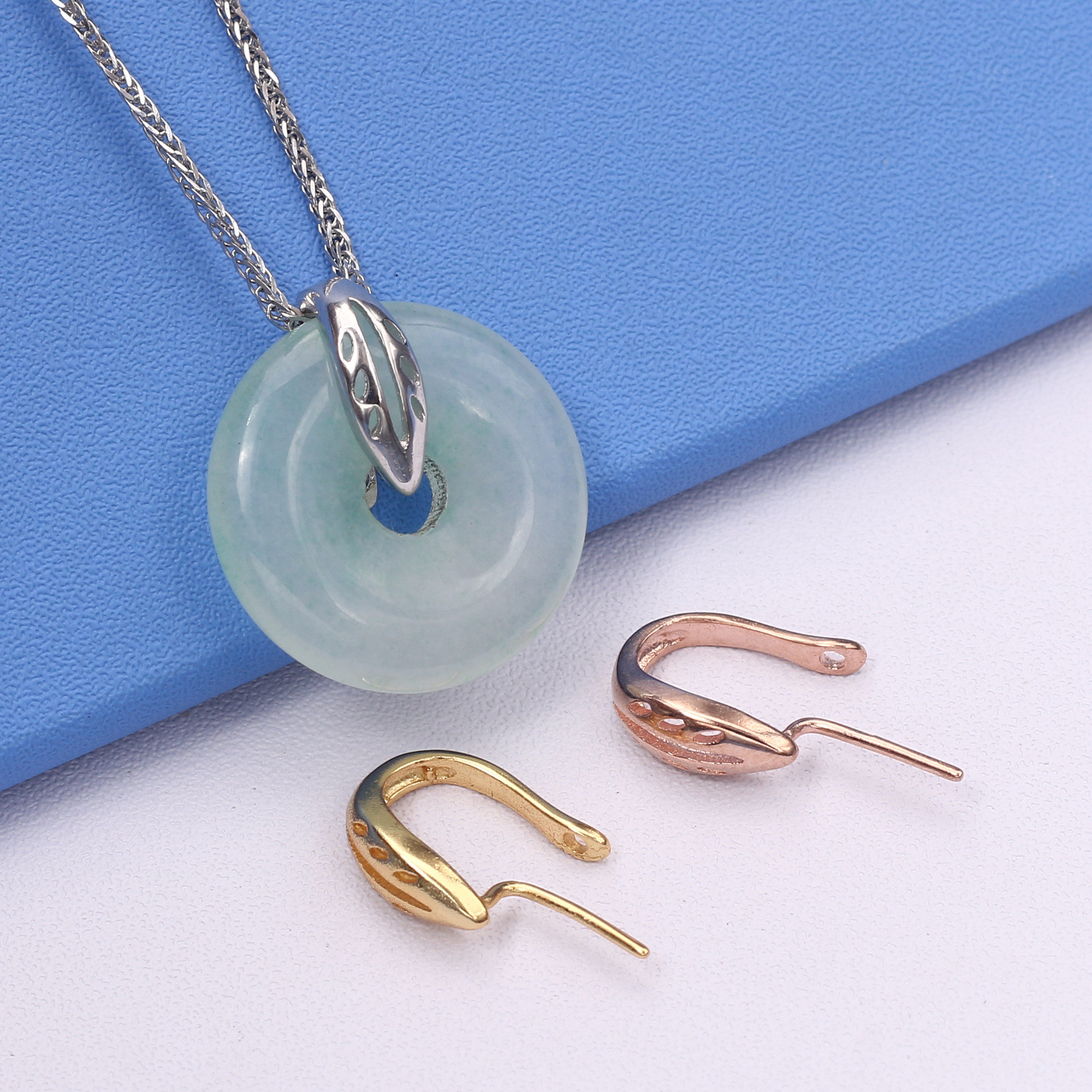 平安扣夹扣925银扣吊坠夹扣镀18k金吊坠扣玉石水晶银夹扣头b4——金银