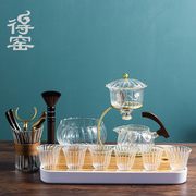 Glass lazy tea set Kung Fu tea tray tea cup full semi-automatic tea maker creative petal magnetic suction set