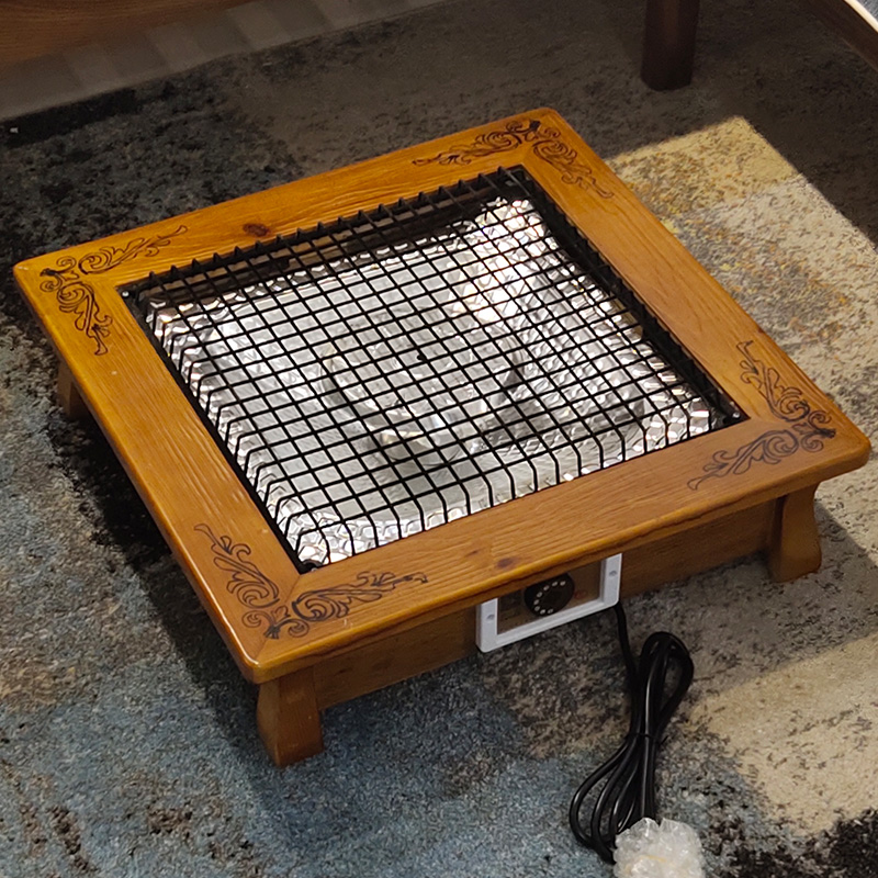 实木电火盆烤火盆取暖器电烤炉烤火炉烤火器桌子家用省电 正方形