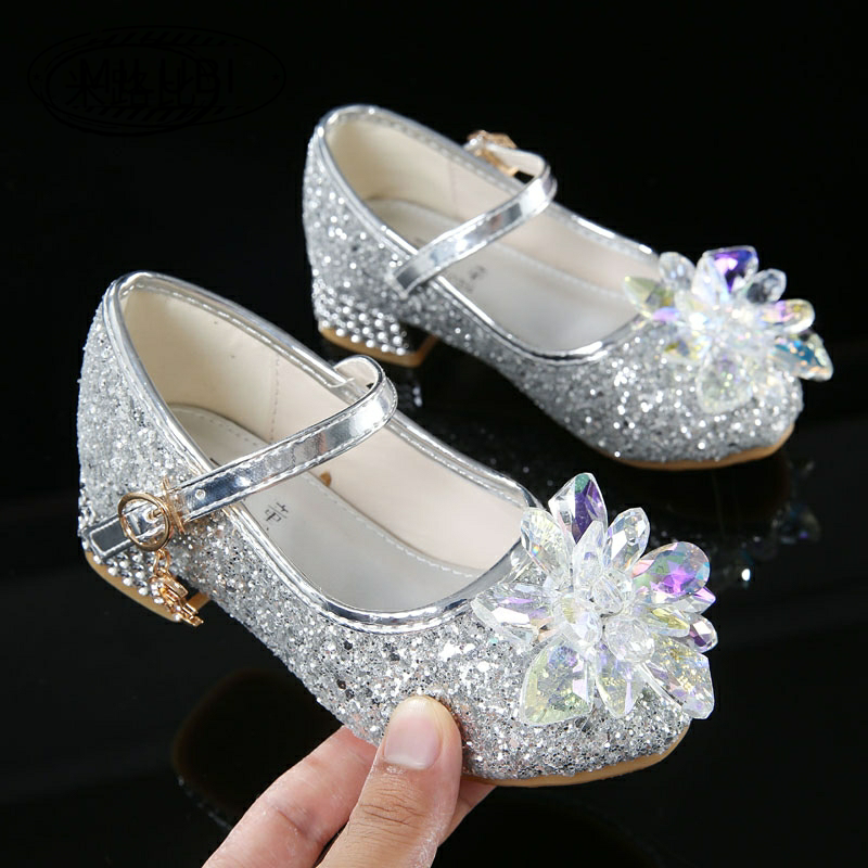 m·nollby女童水晶鞋公主高跟玻璃儿童高跟鞋春款爱莎洋气网红鞋