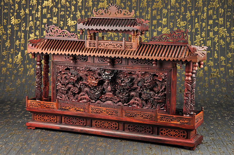 花梨木 精雕九龙壁大摆件 典雅庄严 镇宅祈福 证书zy187