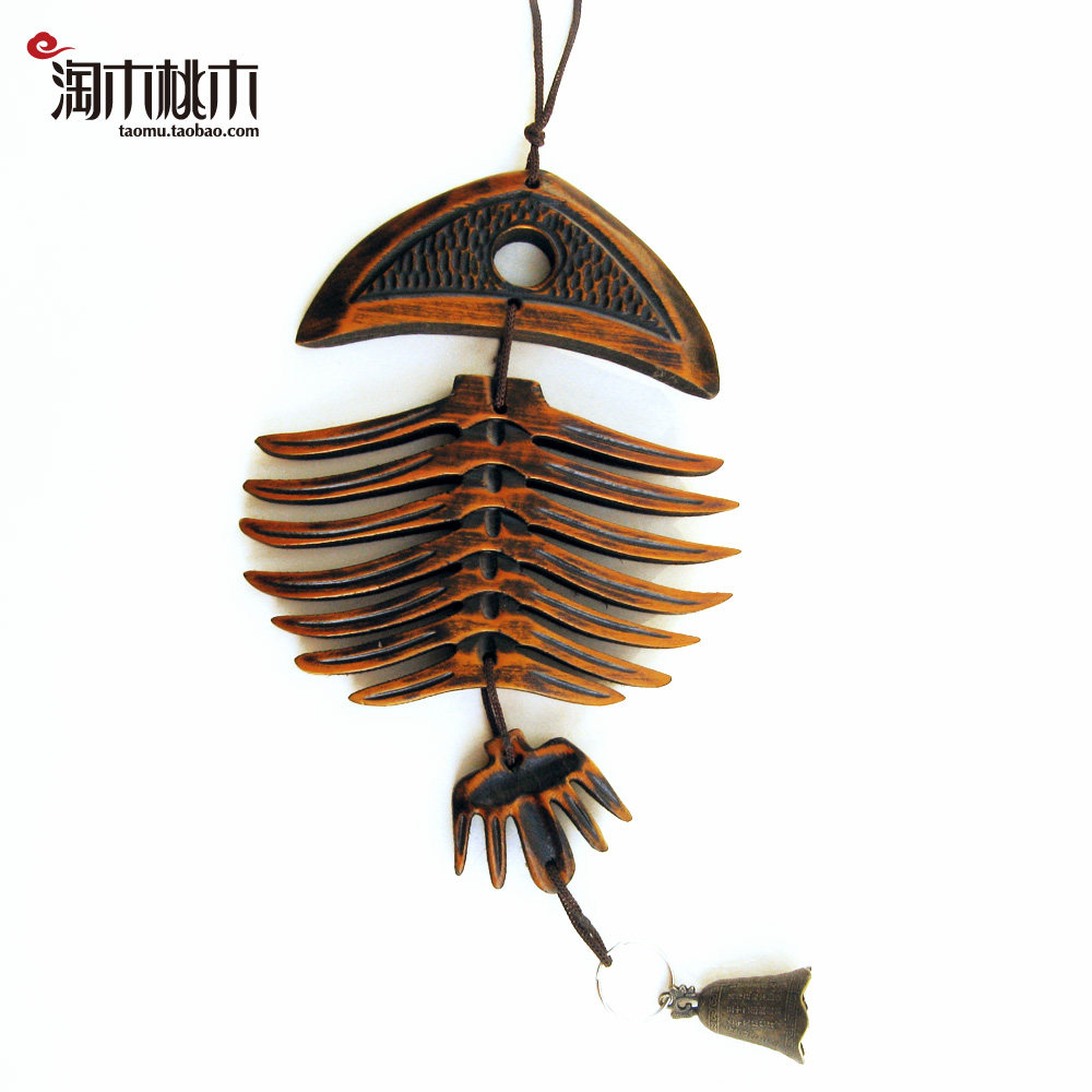 实木木质鱼骨风铃工艺品可挂房梁门房铃铛挂饰 可爱创意礼品送礼