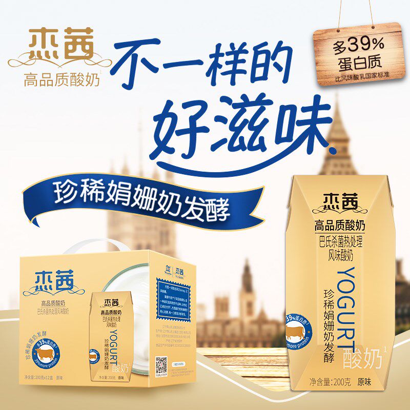 杰茜高品质芝士原味酸奶珍稀娟姗奶发酵200g*12礼盒装辉山