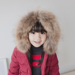 赫米高端定制童装 一件过冬 保暖儿童貉子毛领中长款羽绒服