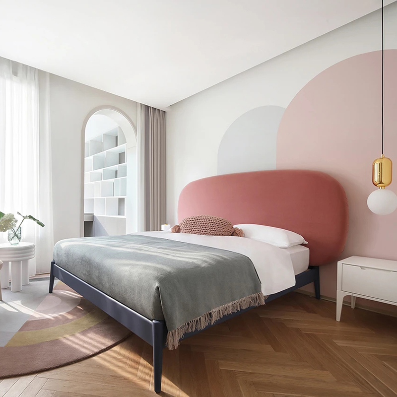 斯莱美北欧现代轻奢地中海现代瑞典彩色卧室双人实木框架软包床