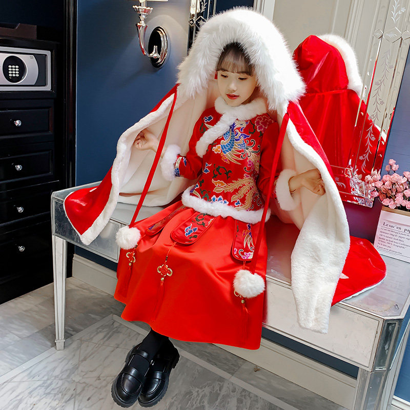 汉服女童冬装儿童旗袍裙子中国风拜年服女孩新年唐装冬季加绒加厚