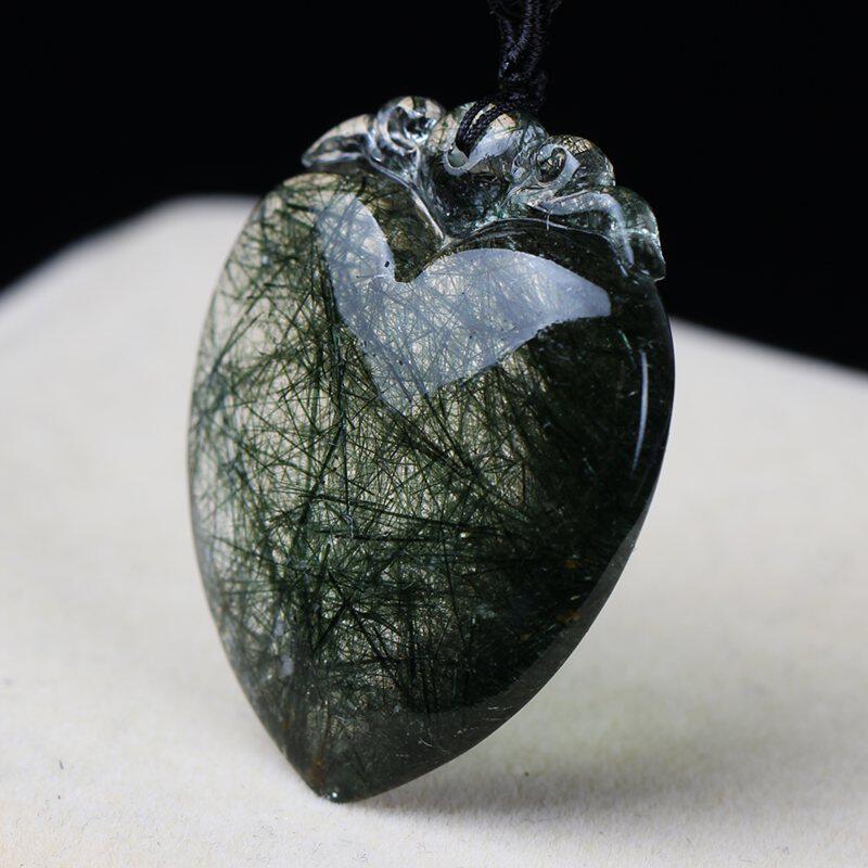 巴西天然绿发晶吊坠 透体绿发