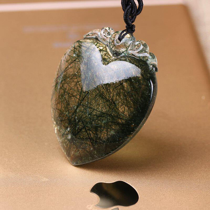 巴西天然绿发晶吊坠 透体绿发