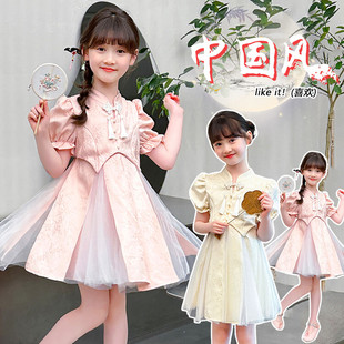 女童中式网纱连衣裙夏季2024新款儿童夏装国风公主裙洋气时髦裙子