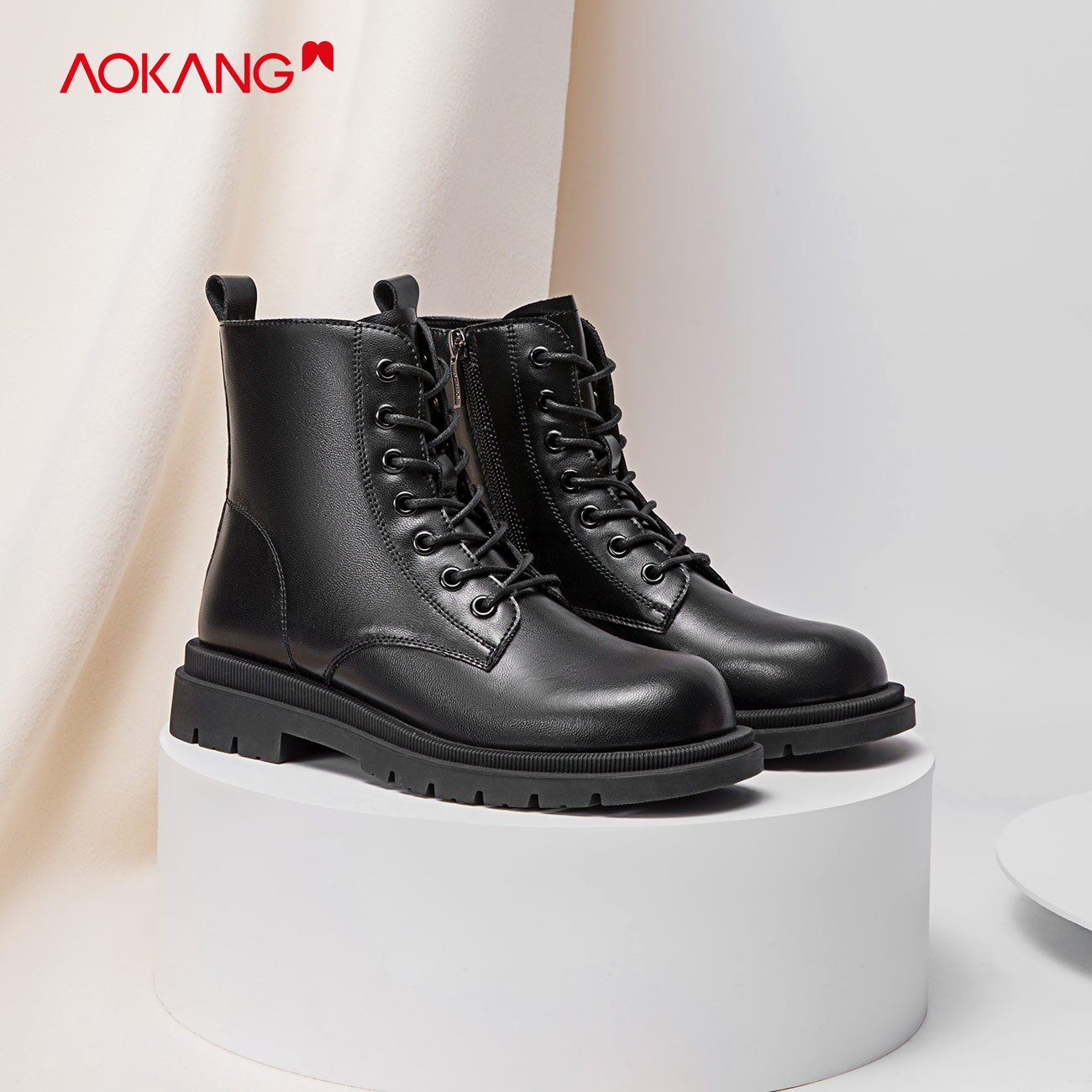 奥康女鞋2021冬季新品马丁靴女士中筒拉链春秋舒适时尚靴子