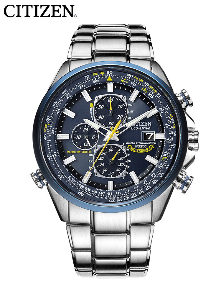 西铁城蓝天使手表男citizen日本光动能电波表钢带男表at8020-54l