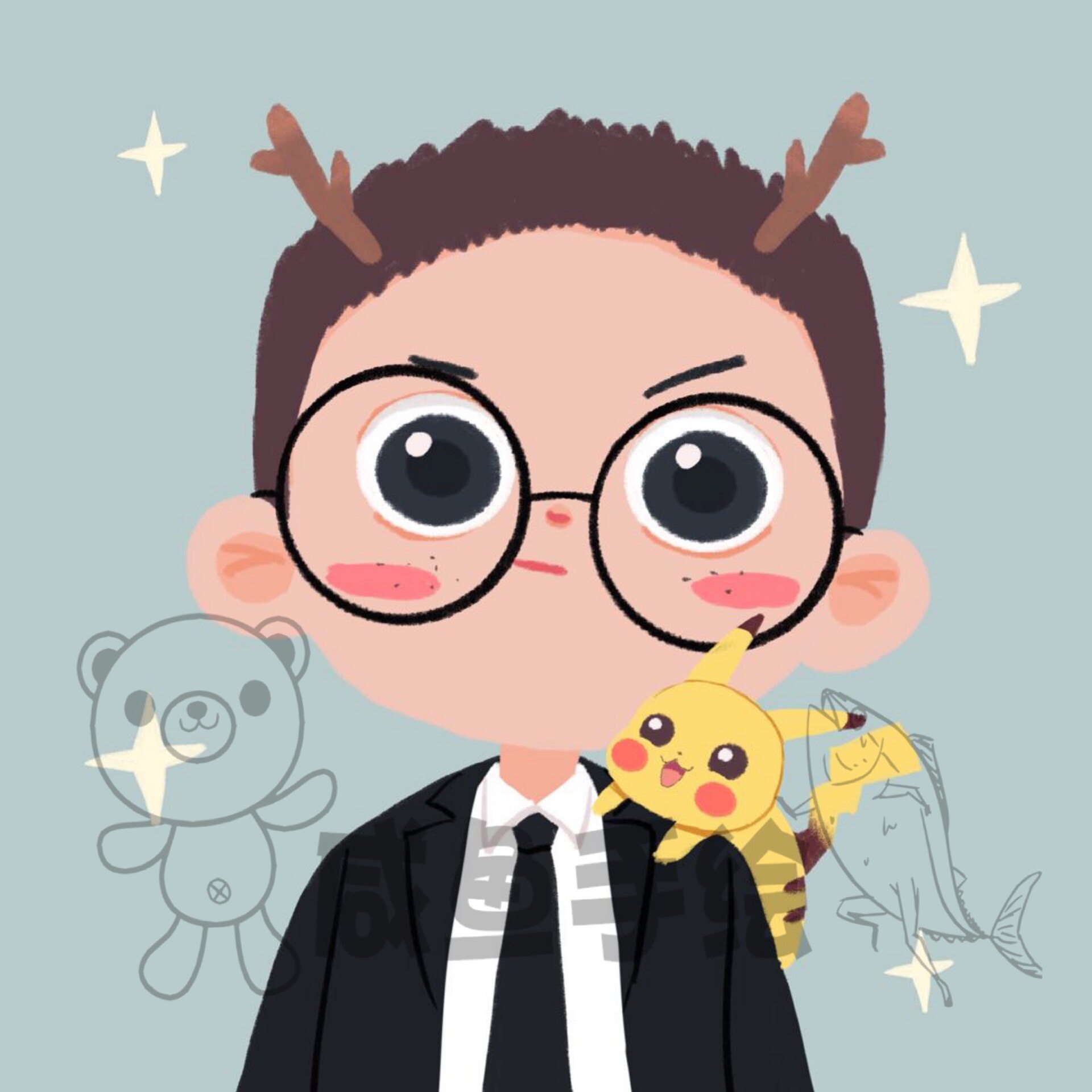 特价手绘头像 卡通画_咸鱼手绘 插画风格卡通形象设计logo真人照片转