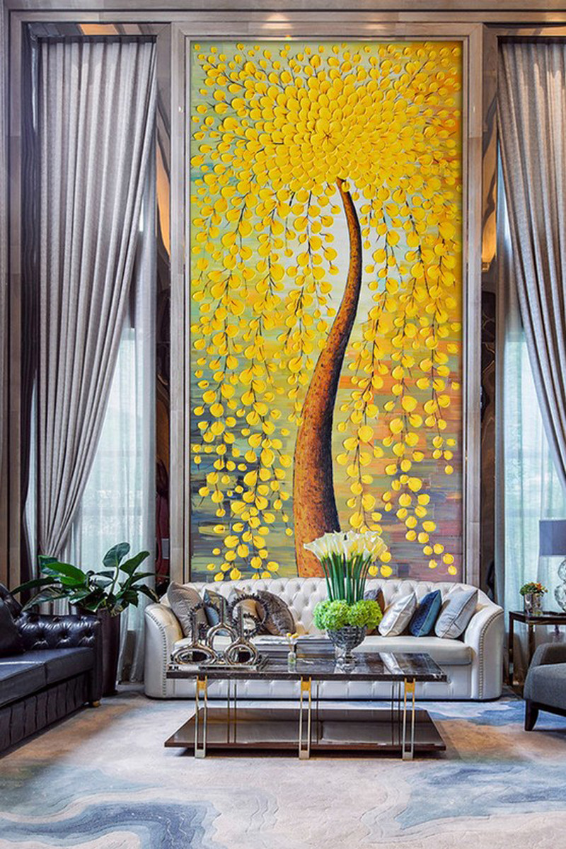玄关壁纸发财树 3d立体壁画竖版玄关背景欧式客厅走廊