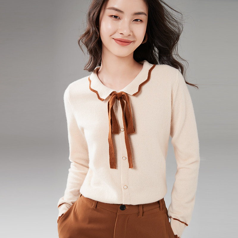 02633069阿尔巴斯绒山羊女神范羊绒衫蝴蝶结纯山羊绒衫