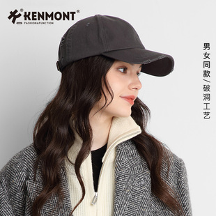 Kenmont卡蒙时尚高级灰色做旧棒球帽女显脸小百搭水洗鸭舌帽ins潮