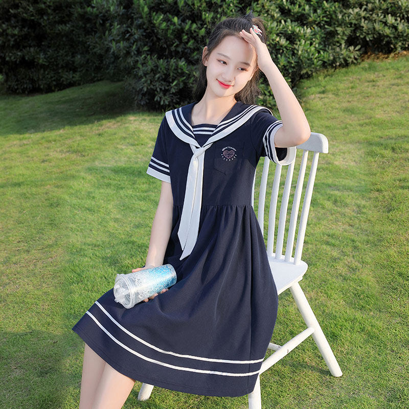 高中初中生连衣裙2021夏装新品学院风日系水手服少女海军领jk裙子