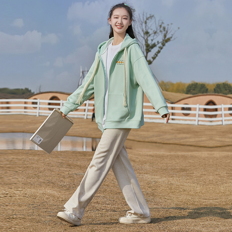 初中生春秋套装少女开衫2023新款学院风高中学生休闲运动两件套