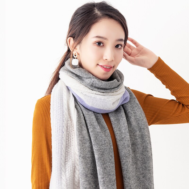 羊毛针织围巾围脖冬季女韩版纯山羊绒披肩冬季百搭圣诞款围巾女生