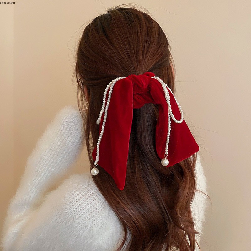 饰品新发饰更新时间:2023年01月23日红色珍珠蝴蝶结发绳头绳女头饰