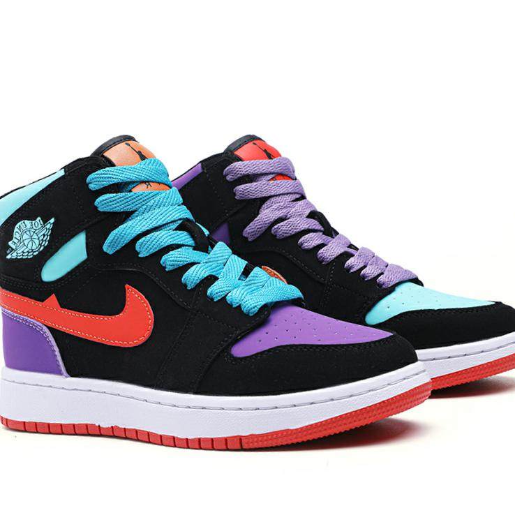 2020新款空军一号aj1糖果拼色鸳鸯高帮板鞋女真皮休闲勾勾球鞋潮