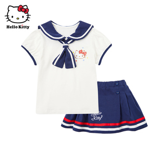 Hello Kitty童装女童夏款套装棉短袖T恤短裙两件套学院风