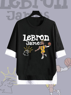 新款篮球球衣夏得分王詹姆斯假两件T恤战斧扣篮短袖湖人队6号上衣