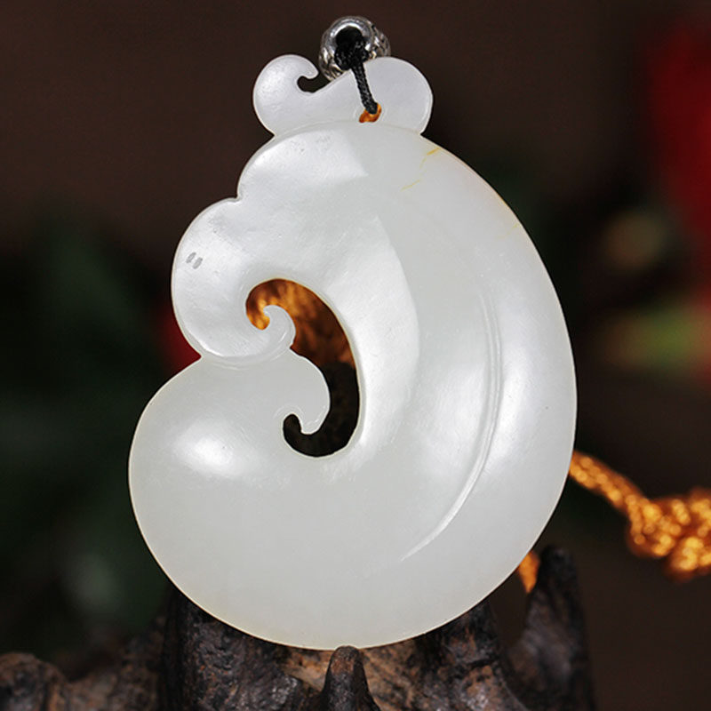 和田玉 白玉 仿古如意 挂件 28.98克