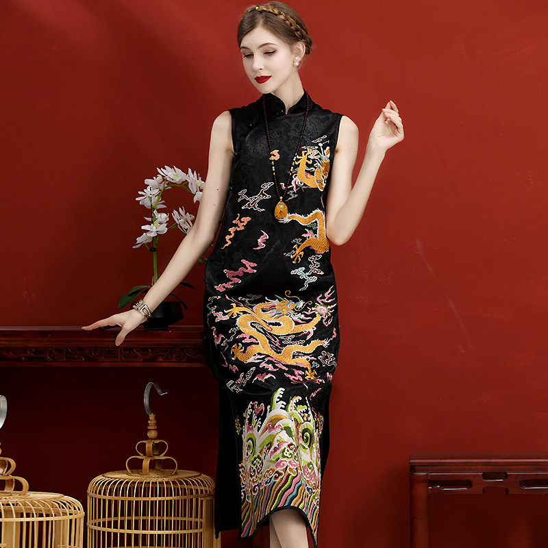 彩鸾龙袍女旗袍改良版连衣裙女中式复古提花大码显瘦中国风礼服裙