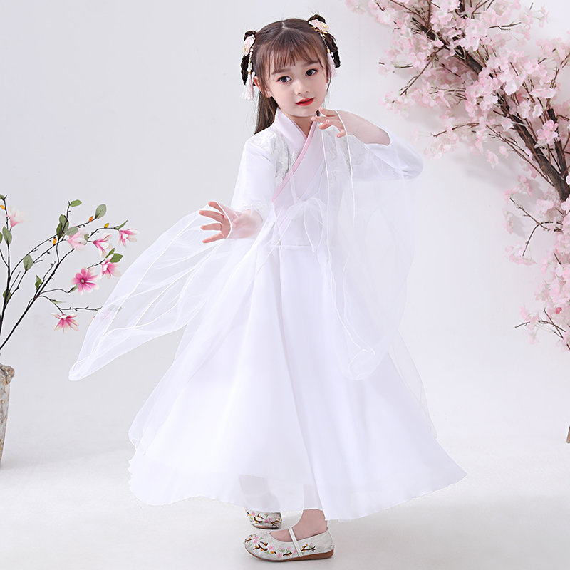 汉服女童白娘子古装儿童仙女小女孩古风连衣裙飘逸轻纱白素贞超仙