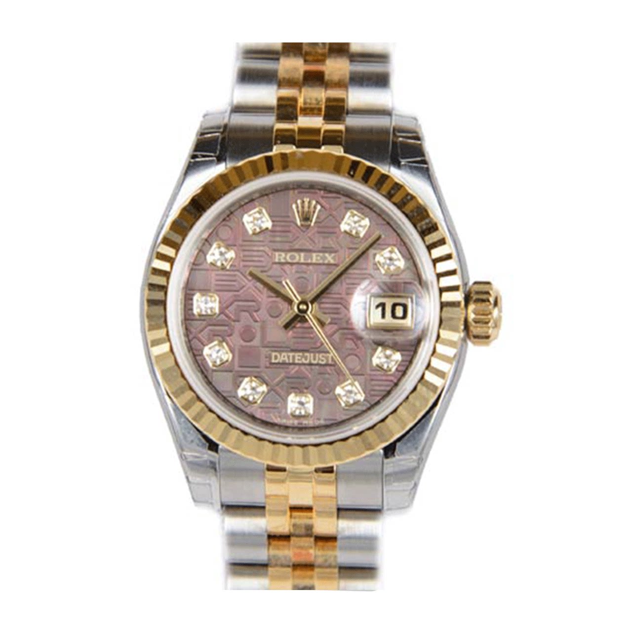 【9.9新】劳力士日志型 179173 香槟色电脑面镶钻 自动机械女表