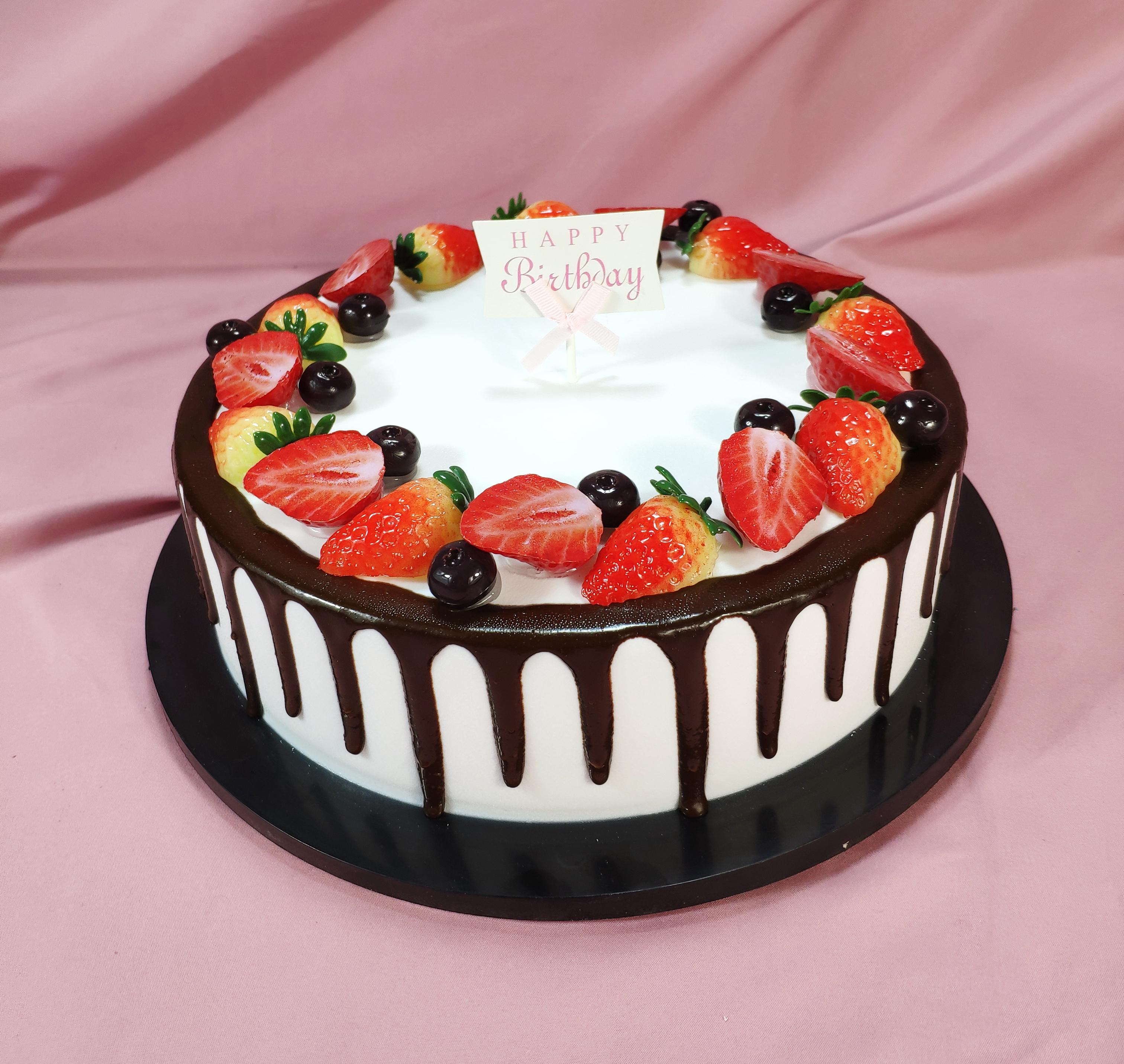 新款网红水果羽毛皇冠吃鸡仿真真假生日蛋糕模型仿真水果