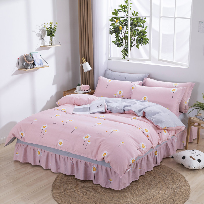 全棉床裙四件套100纯棉小清新公主风床罩款荷叶花边网红ins风床套