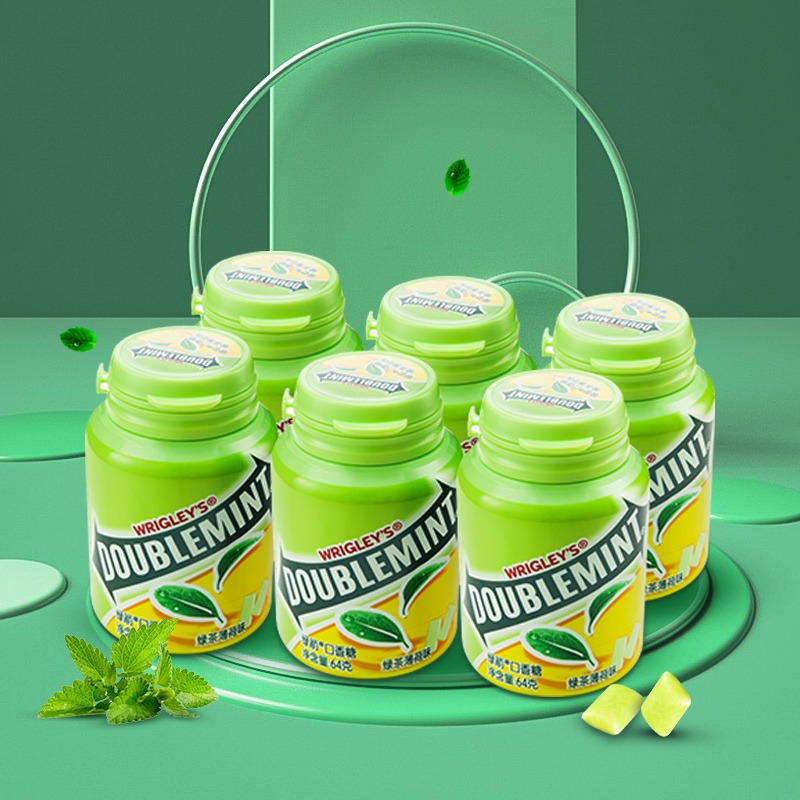 绿箭口香糖大瓶装薄荷味40粒*6瓶绿茶口香糖零食清新口气瓶装