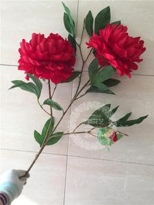 仿真牡丹花 客厅落地摆放5头大红色绢花假花装饰干花摆件花墙包邮