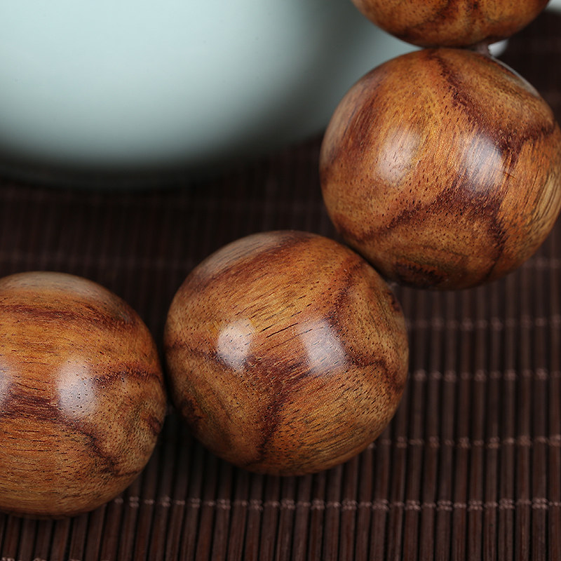 【对眼】降香黄檀佛珠 25mm 56g 花纹绚丽 打磨精细 佩戴收藏