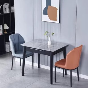 亮光岩板餐桌椅组合家用小户型简约可伸缩折叠轻奢网红餐桌长方形
